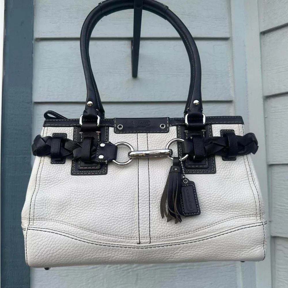 Coach Black and Cream Leather Satchel